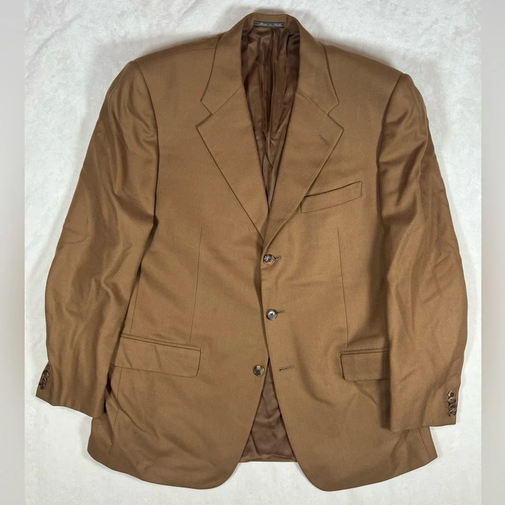 Corneliani EU54 US44R Pure Cashmere Brown Double Vent Textured Herringbone Coat - Picture 2 of 15